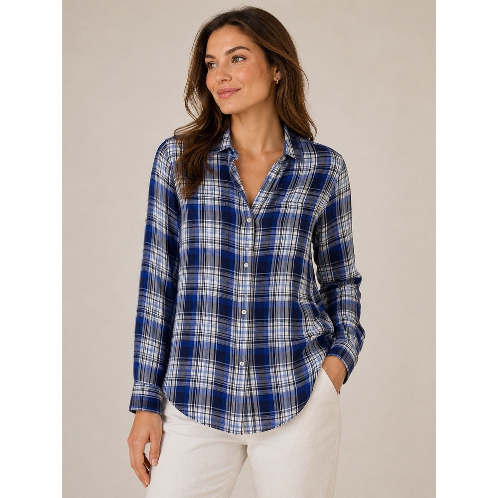Lauren Ralph Lauren Women's Small Blue Plaid Button Down Shirt Long Sleeve